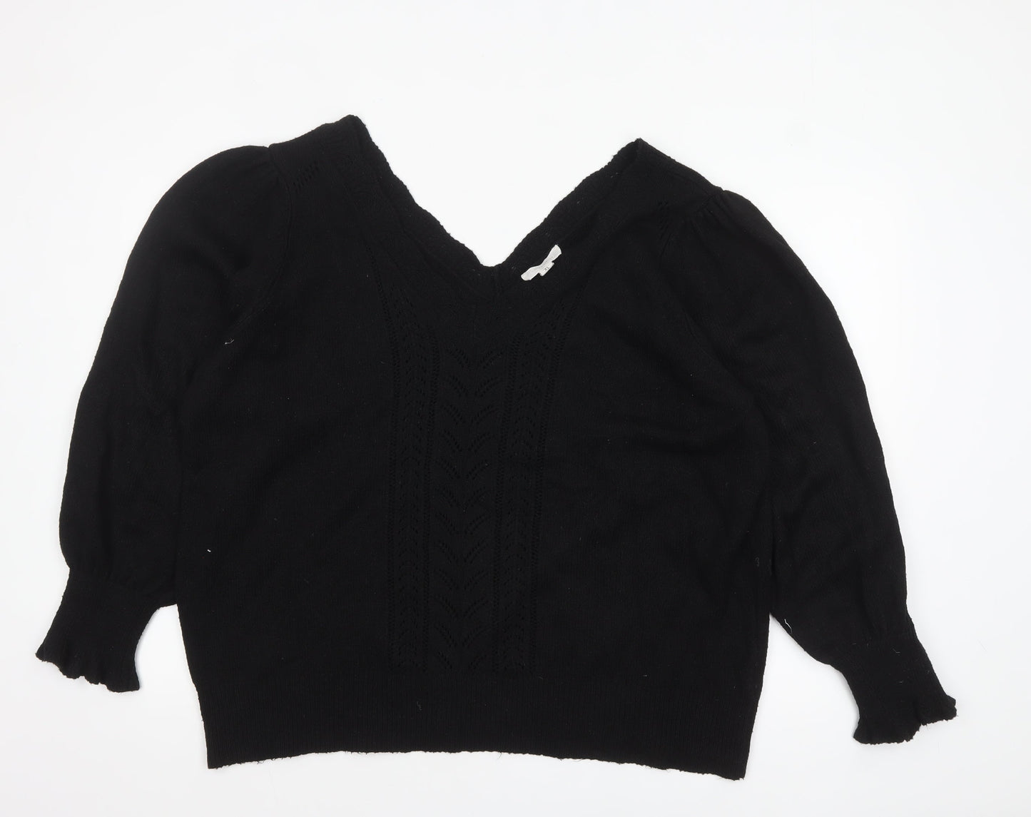 Laura Ashley Women’s Black V-Neck Cotton Knit Jumper XL