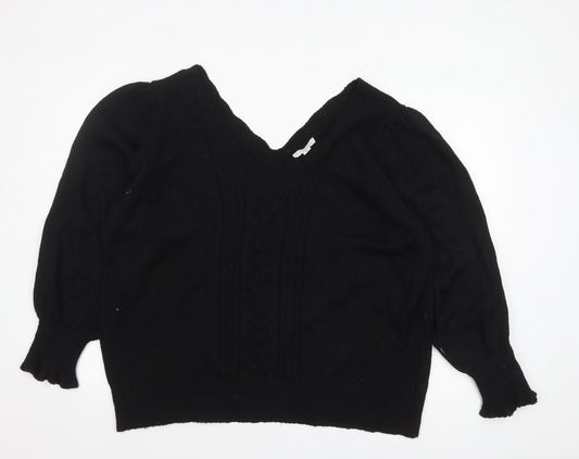 Laura Ashley Women’s Black V-Neck Cotton Knit Jumper XL