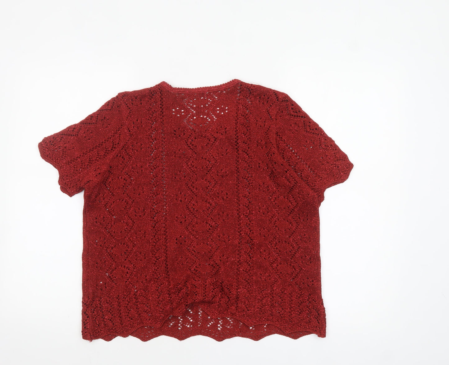 Berkertex Women Red Crochet Knit Short Sleeve Blouse Size 14