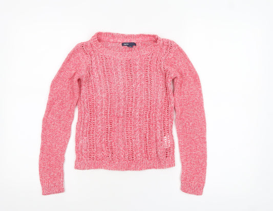 Gap Kids Girls Pink Cotton Knit Jumper 10-11 Years Crew Neck Pullover