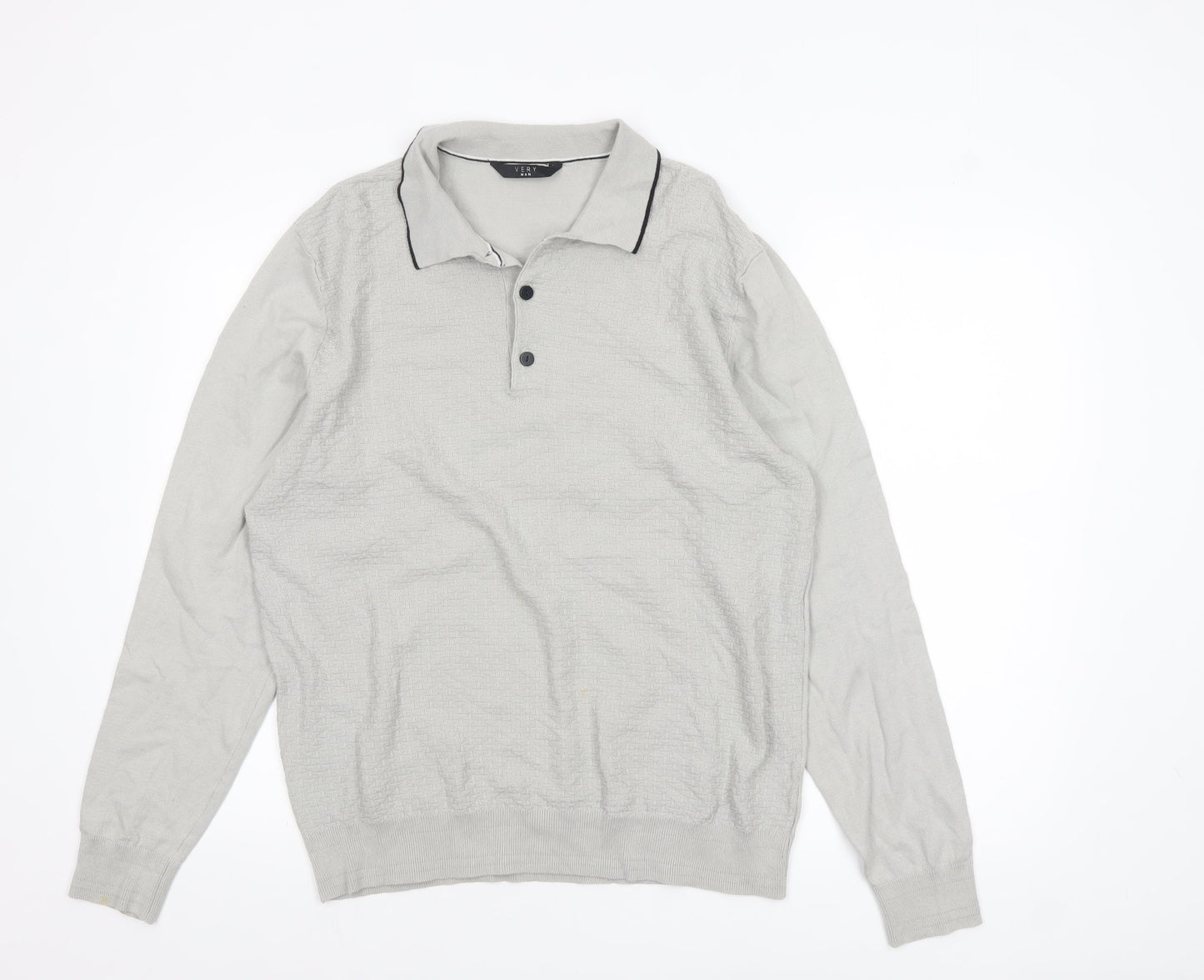 Very Man Grey Cotton Blend Long Sleeve Henley Jumper Size L