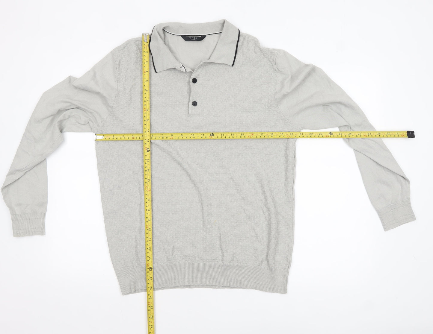 Very Man Grey Cotton Blend Long Sleeve Henley Jumper Size L