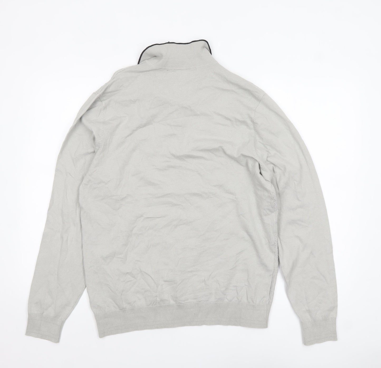 Very Man Grey Cotton Blend Long Sleeve Henley Jumper Size L