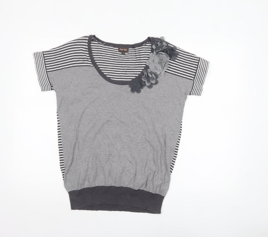 Phase Eight Women Grey Stripe Cotton Short Sleeve Pullover Jumper Size 12
