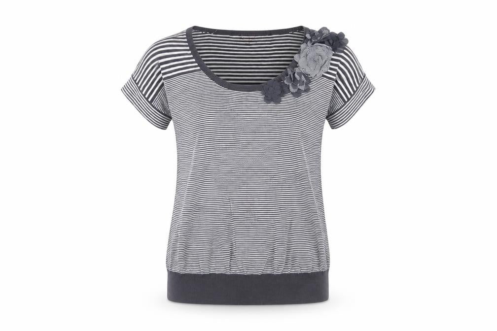 Phase Eight Women Grey Stripe Cotton Short Sleeve Pullover Jumper Size 12