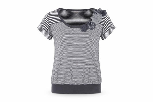 Phase Eight Women Grey Stripe Cotton Short Sleeve Pullover Jumper Size 12