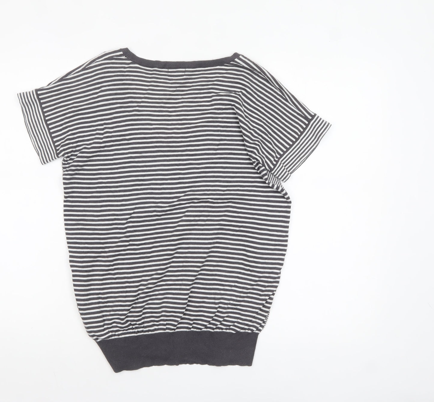 Phase Eight Women Grey Stripe Cotton Short Sleeve Pullover Jumper Size 12