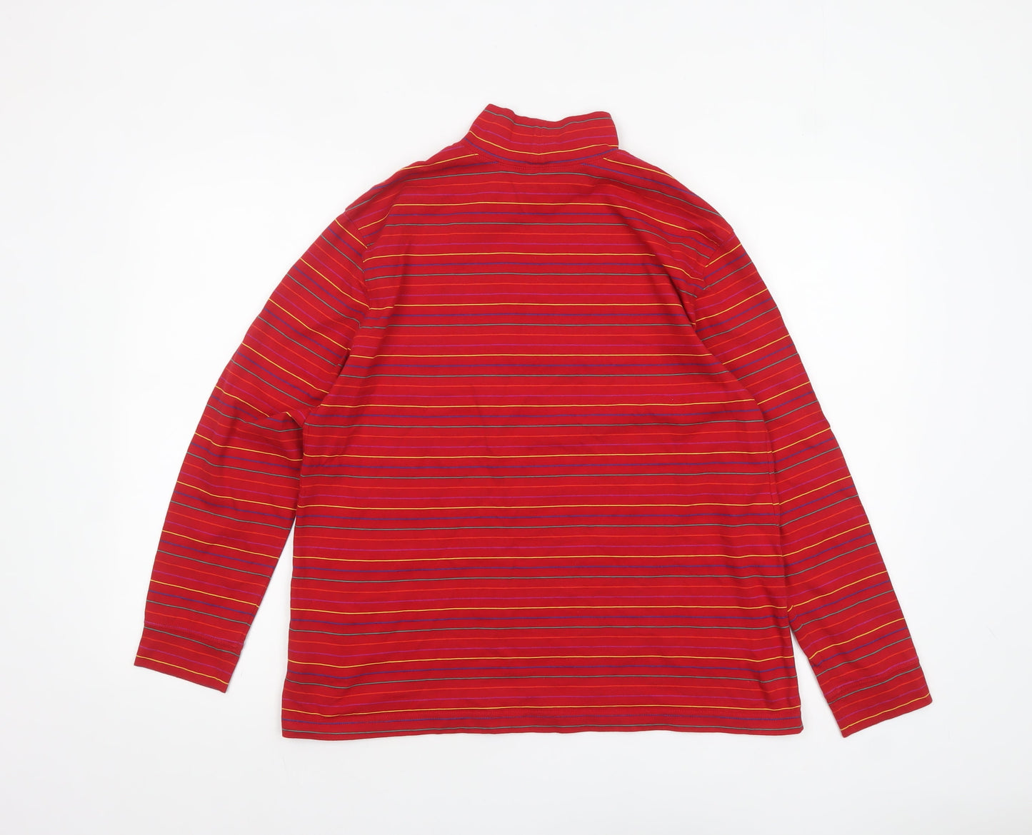 Lands' End Women's Red Striped Roll Neck Cotton Long Sleeve Top M