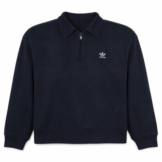 Adidas Womens Navy 1/4 Zip Sweatshirt Size L 16-18 Cotton Blend