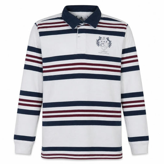 Paul Costelloe Men White Striped Collared Long Sleeve Rugby Sweatshirt L