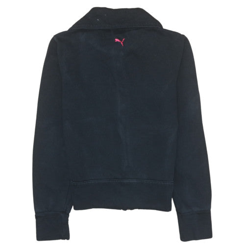Puma Women Black Full Zip Sweatshirt Small Embroidered Logo