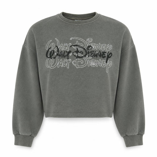 Disney Womens Grey 2XS Pullover Sweatshirt Crew Neck Logo Print