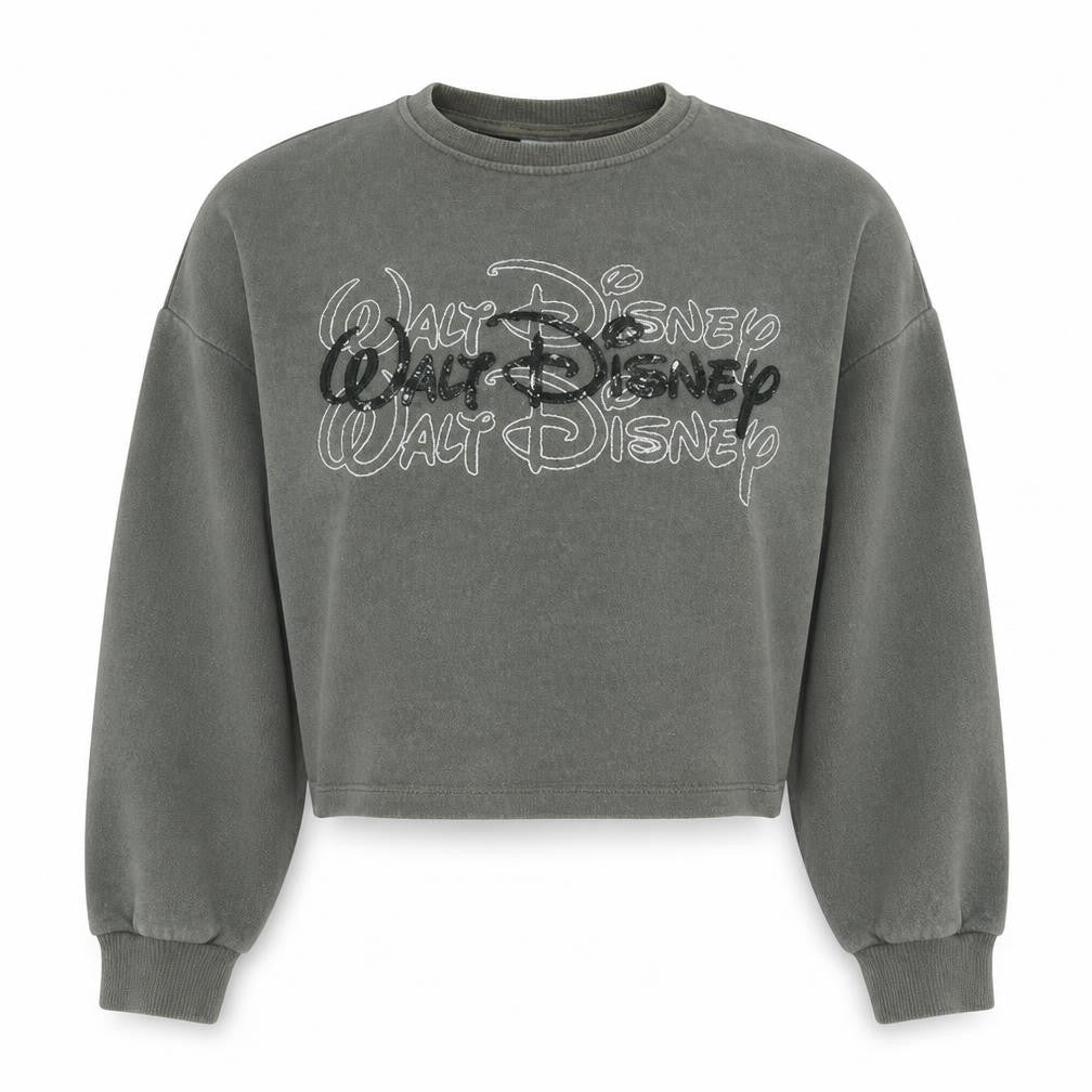 Disney Womens Grey 2XS Pullover Sweatshirt Crew Neck Logo Print
