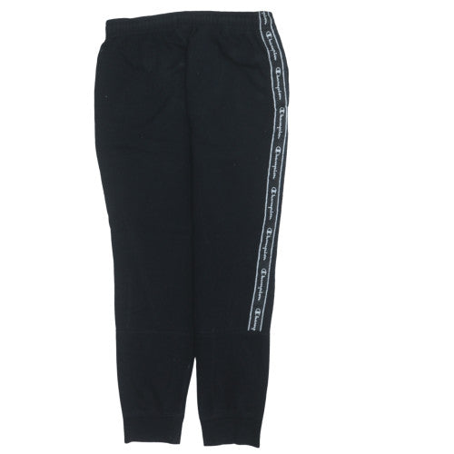 Champion Men's Black Large Fleece Jogger Trousers with Logo Tape
