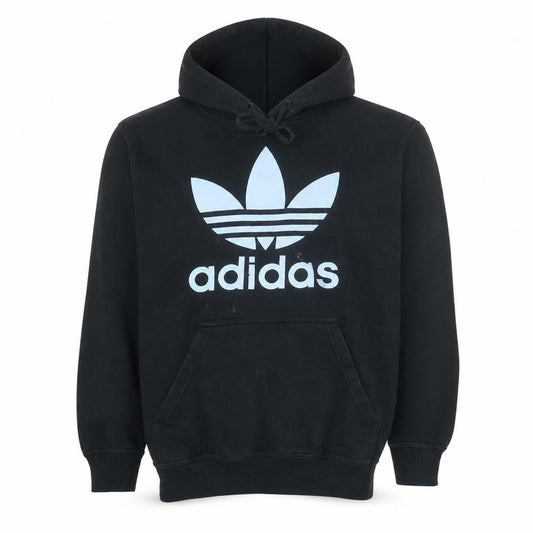 Adidas Mens Black Large Pullover Hoodie with Logo Fleece