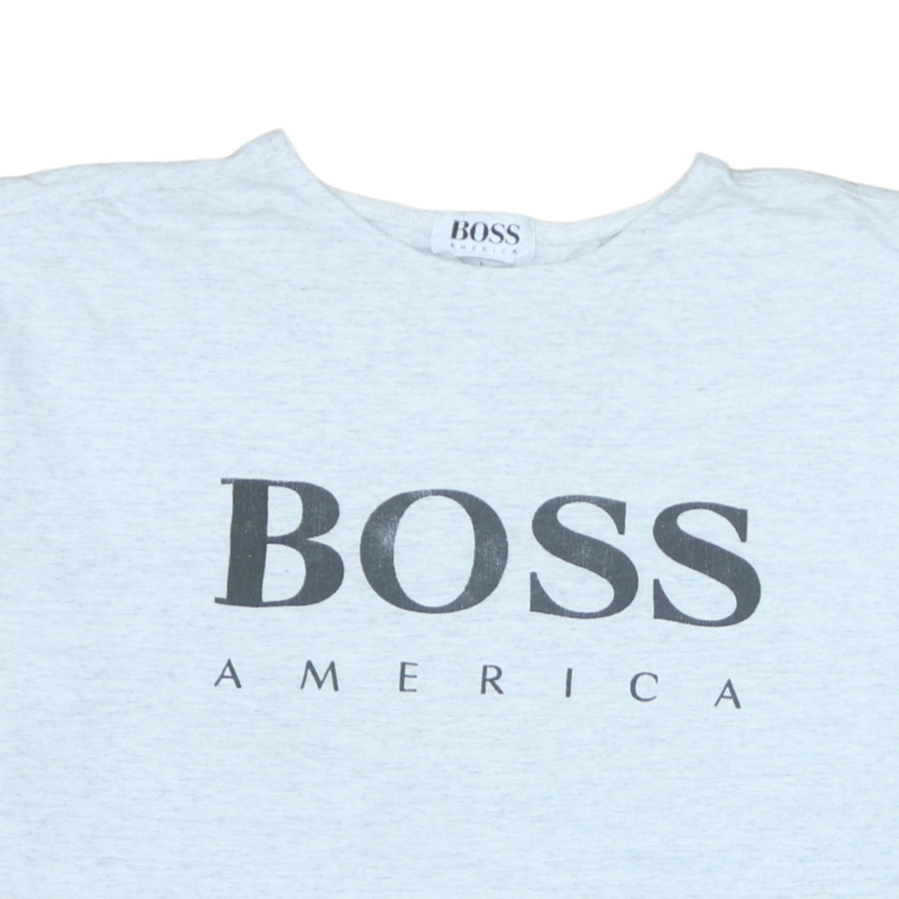 Vintage BOSS America Men's Grey Logo T-Shirt Size L Cotton