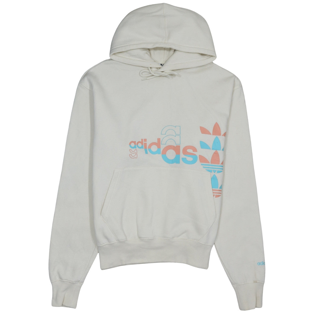 adidas Men Ivory Pullover Hoodie M Graphic Fleece Sweatshirt