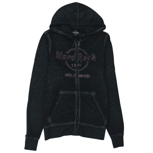 Hard Rock Cafe Men's Black Full Zip Hoodie Size S Embroidered Logo