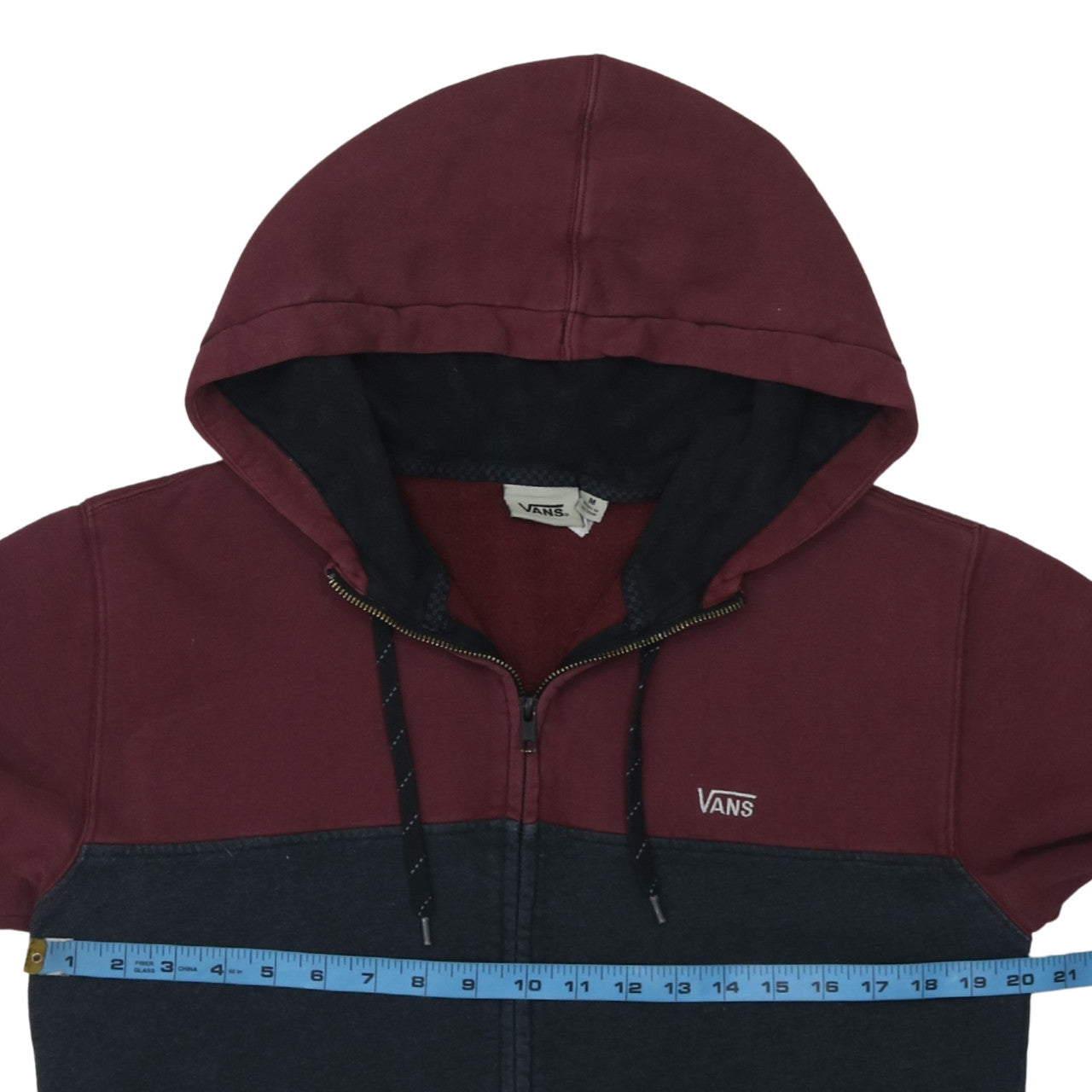Vans Men's Burgundy and Black Full Zip Hoodie Size M