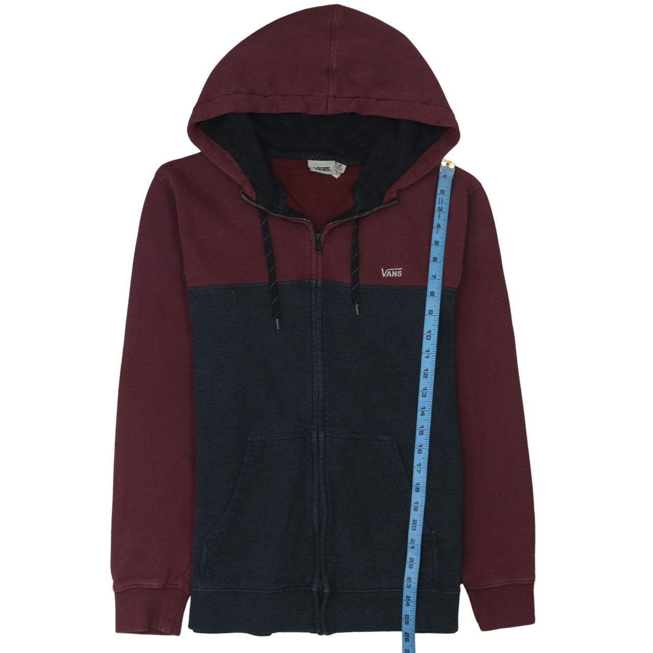 Vans Men's Burgundy and Black Full Zip Hoodie Size M