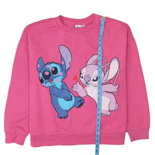 Disney Women Pink Stitch & Angel Sweatshirt Size L 14/16 Crew Neck Pullover