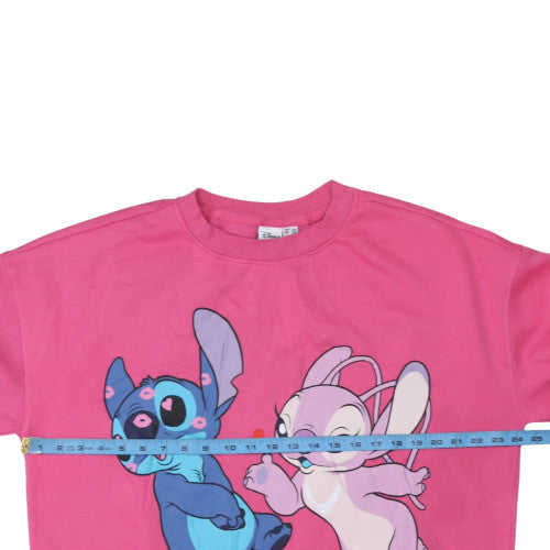 Disney Women Pink Stitch & Angel Sweatshirt Size L 14/16 Crew Neck Pullover
