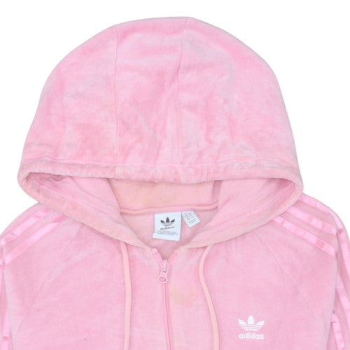 Adidas Womens Pink Full Zip Velour Hoodie Size 14 UK