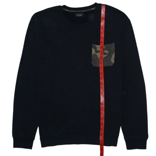 Zara Man Black Camouflage Pocket Crew Neck Sweatshirt Mens L