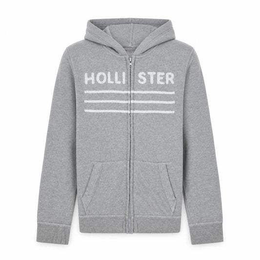 Hollister Men's Grey Full Zip Hoodie Size S Classic Fleece