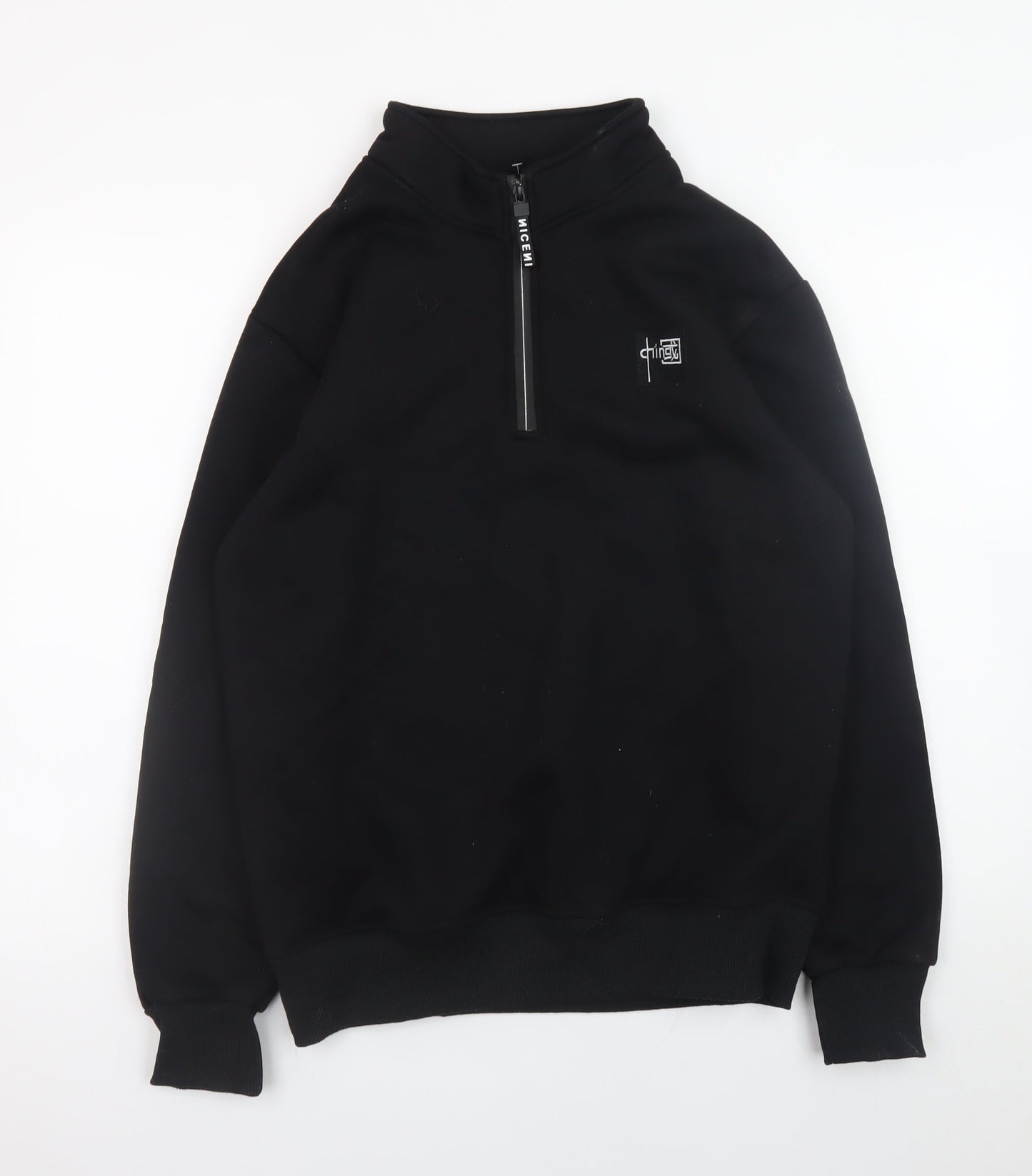 Nice Men's Black S 1/4 Zip High Neck Fleece Sweatshirt
