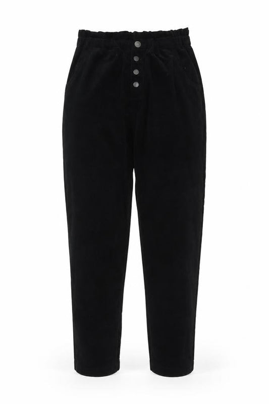 Blendshe Women's Black Corduroy High Waist Tapered Trousers L