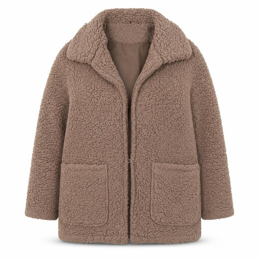Brave Soul Women's Beige Teddy Fleece Mid-Length Zip Coat Size 12
