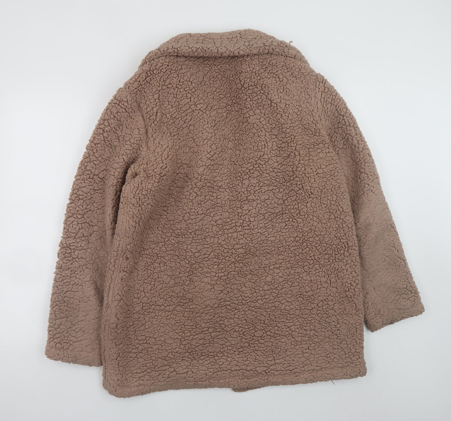 Brave Soul Women's Beige Teddy Fleece Mid-Length Zip Coat Size 12