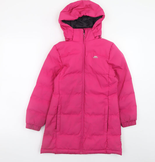Trespass Girls Pink Hooded Puffer Coat 7-8 Years Waterproof Winter Jacket
