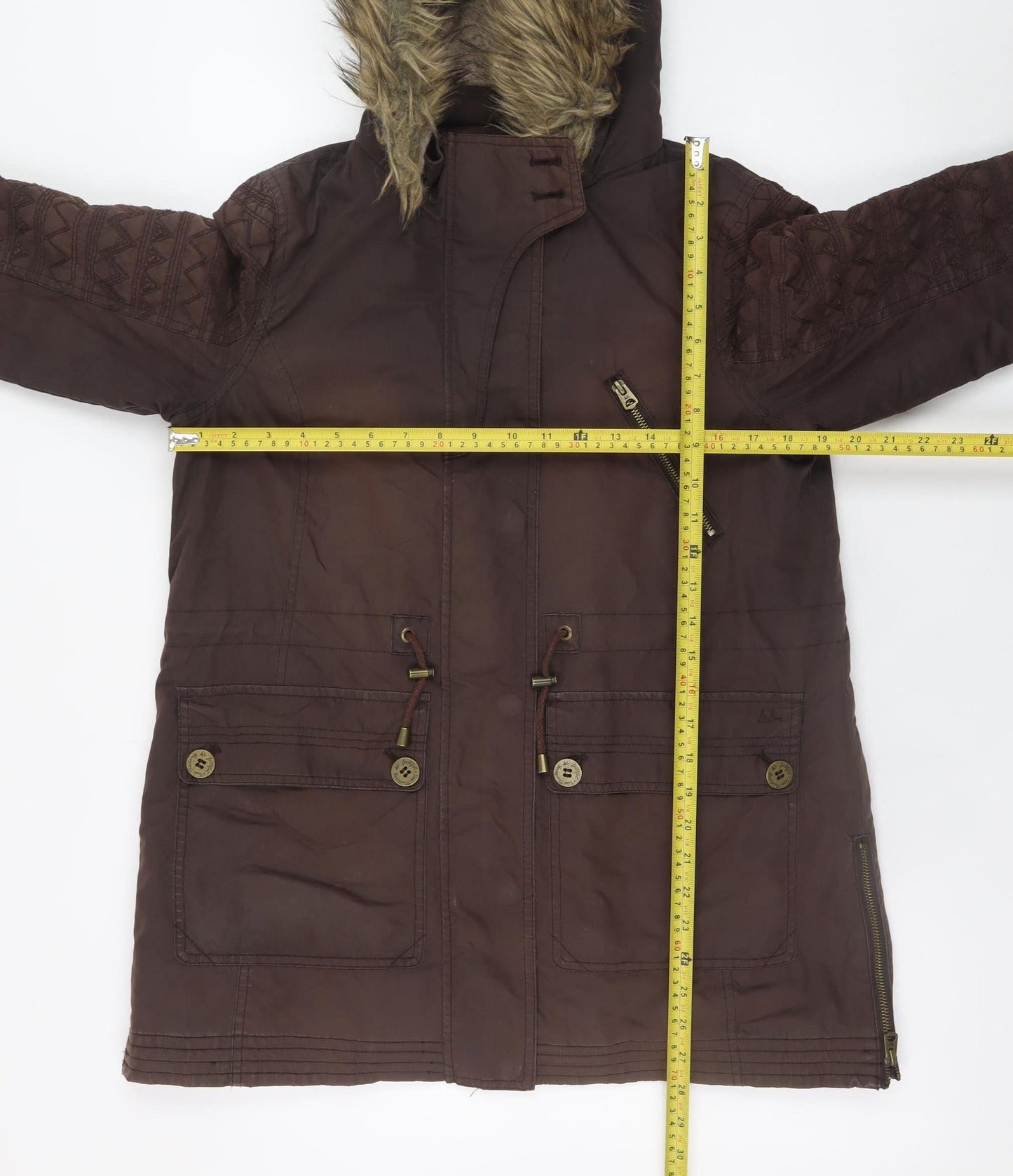Mantaray Women Brown Faux Fur Hooded Parka Coat Size 12