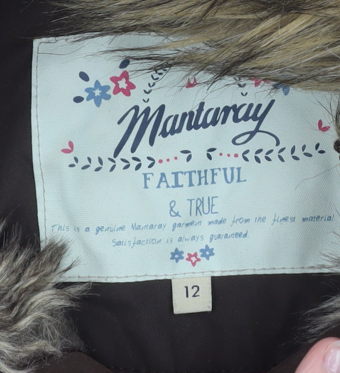 Mantaray Women Brown Faux Fur Hooded Parka Coat Size 12