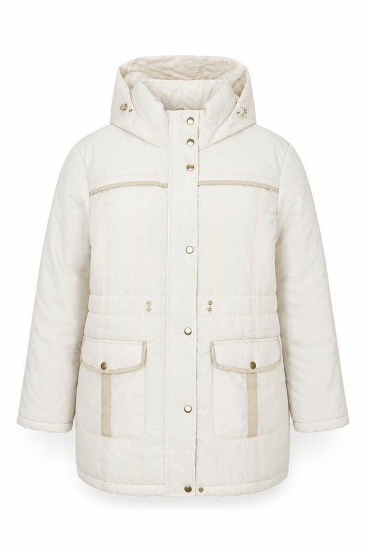 Gabriella Vicenza Women’s Ivory Puffer Coat Size 14 Hooded Winter Long Jacket