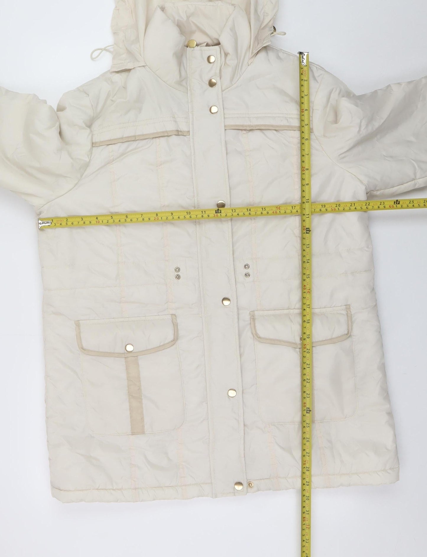 Gabriella Vicenza Women’s Ivory Puffer Coat Size 14 Hooded Winter Long Jacket