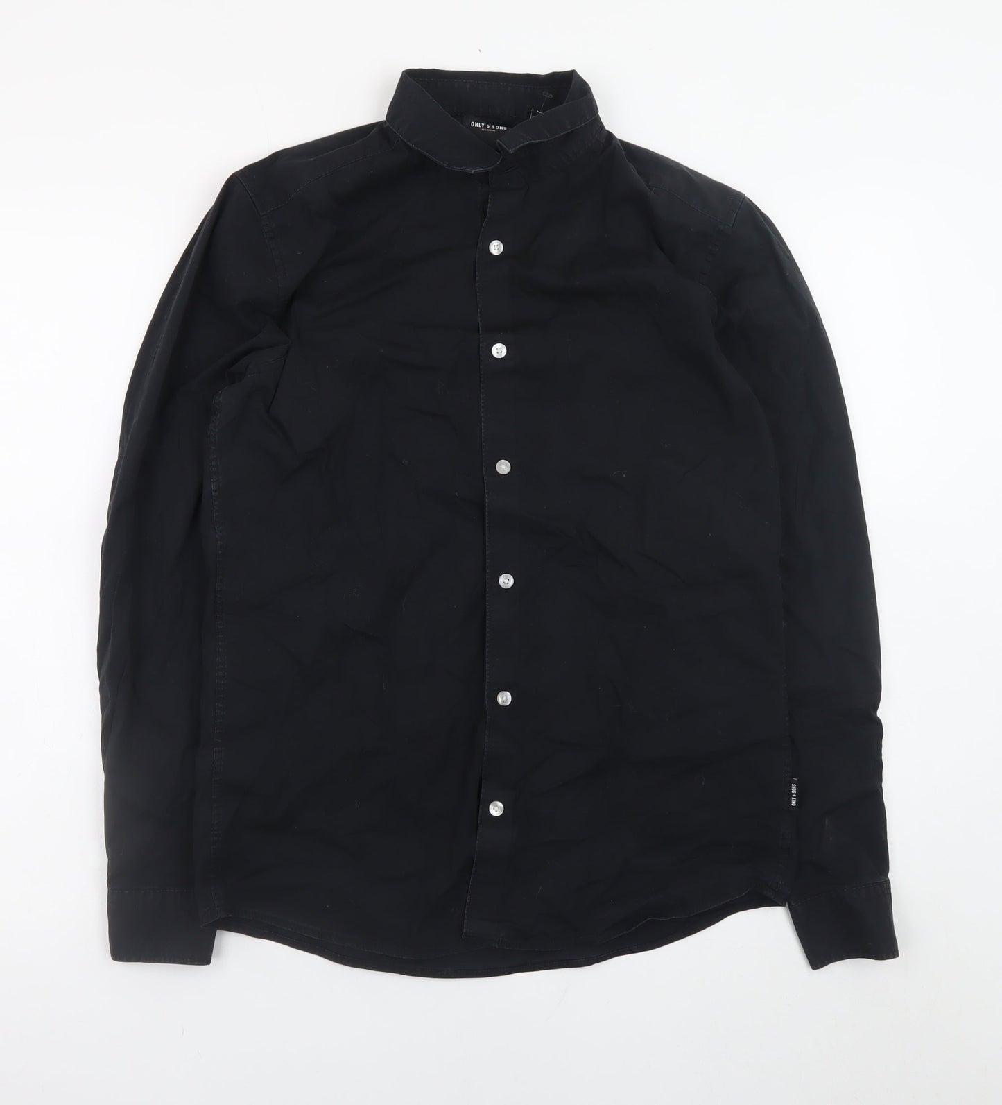 ONLY & SONS Men's Black Regular Fit Long Sleeve Band Collar Button-Up Shirt M