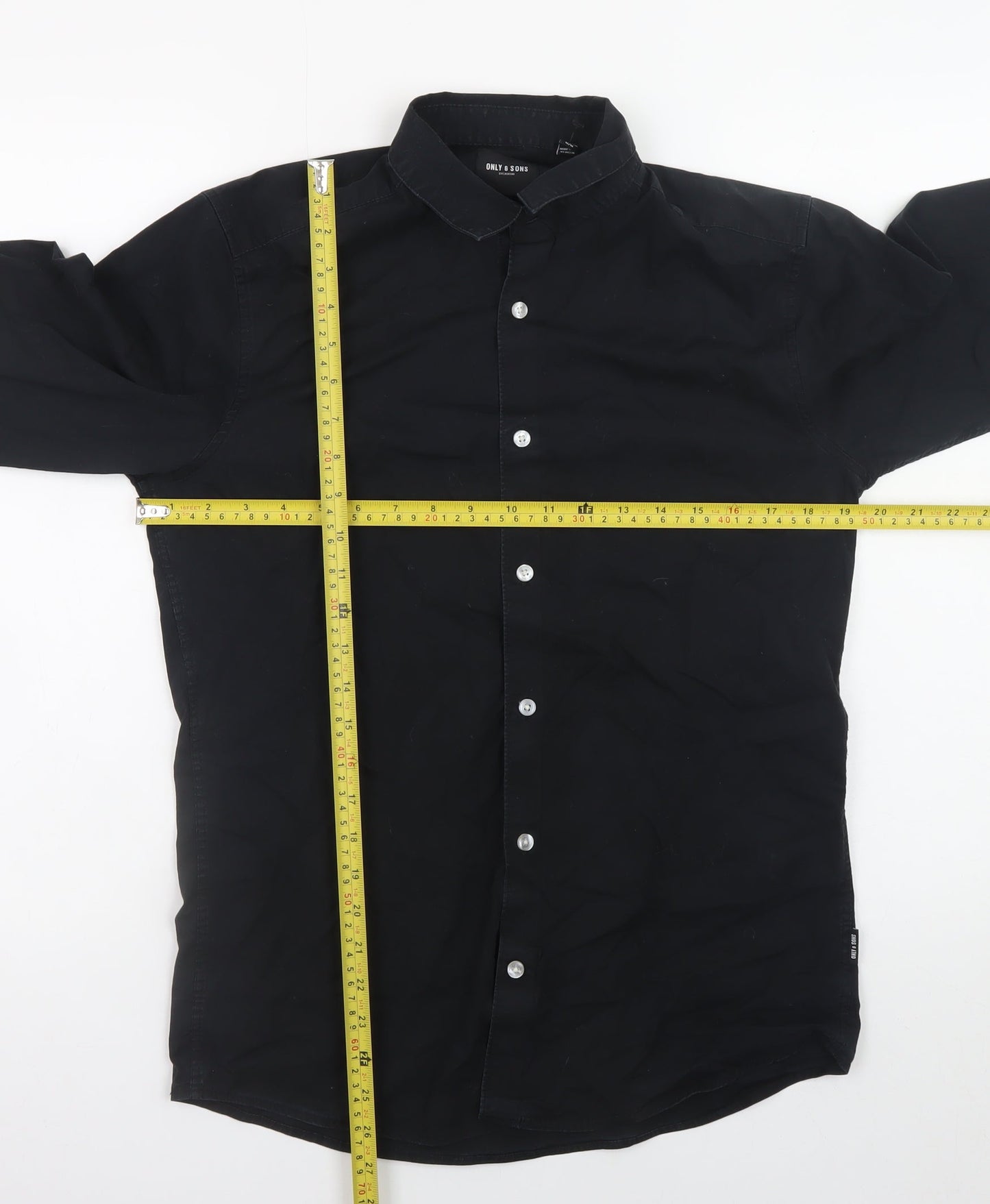 ONLY & SONS Men's Black Regular Fit Long Sleeve Band Collar Button-Up Shirt M