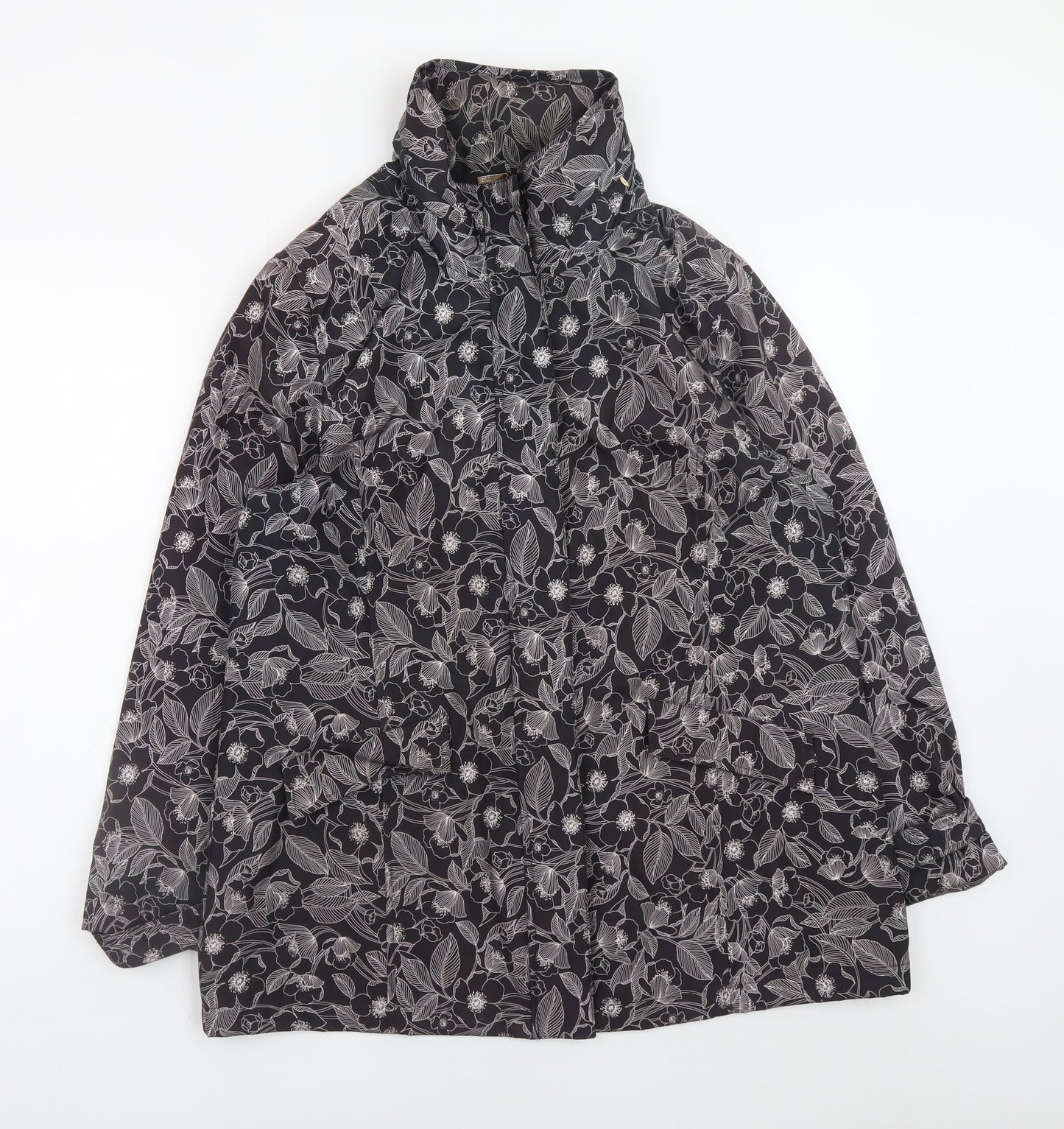TIGI Womens Black Floral Waterproof Rain Jacket Size 14