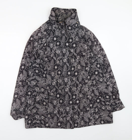 TIGI Womens Black Floral Waterproof Rain Jacket Size 14