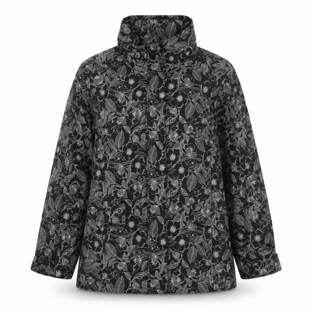 TIGI Womens Black Floral Waterproof Rain Jacket Size 14
