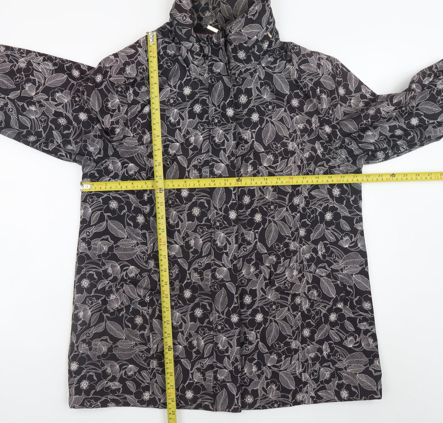 TIGI Womens Black Floral Waterproof Rain Jacket Size 14