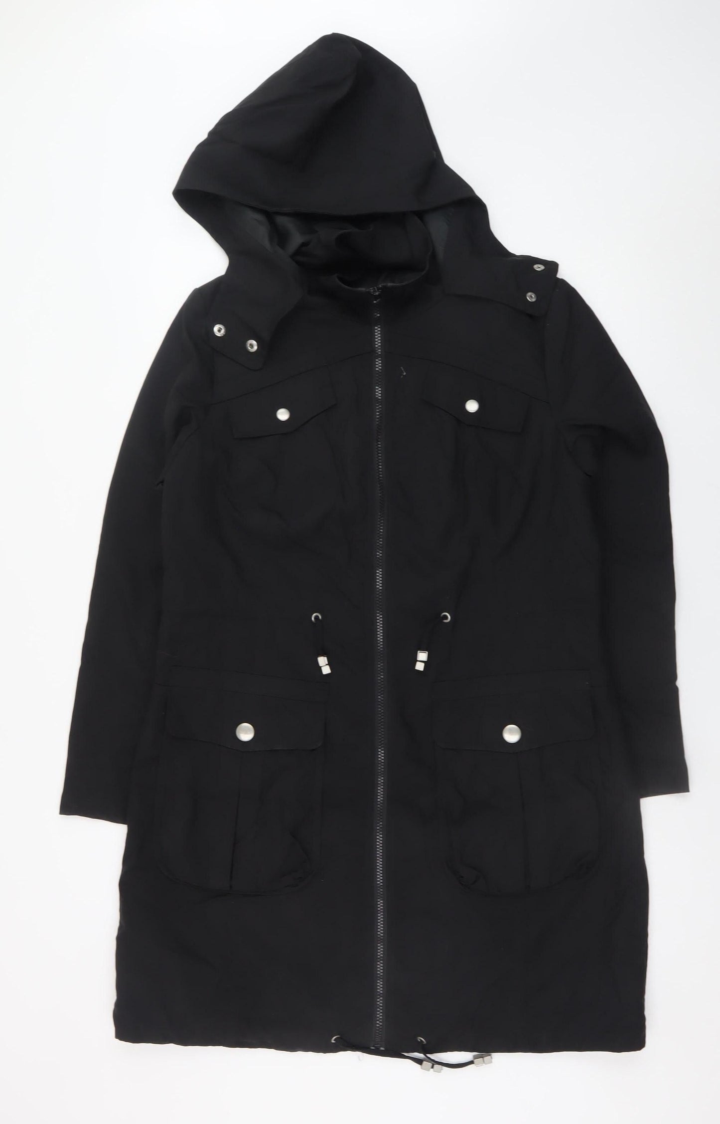 Marks and Spencer Women's Black Parka Coat Size 12 Hooded Long