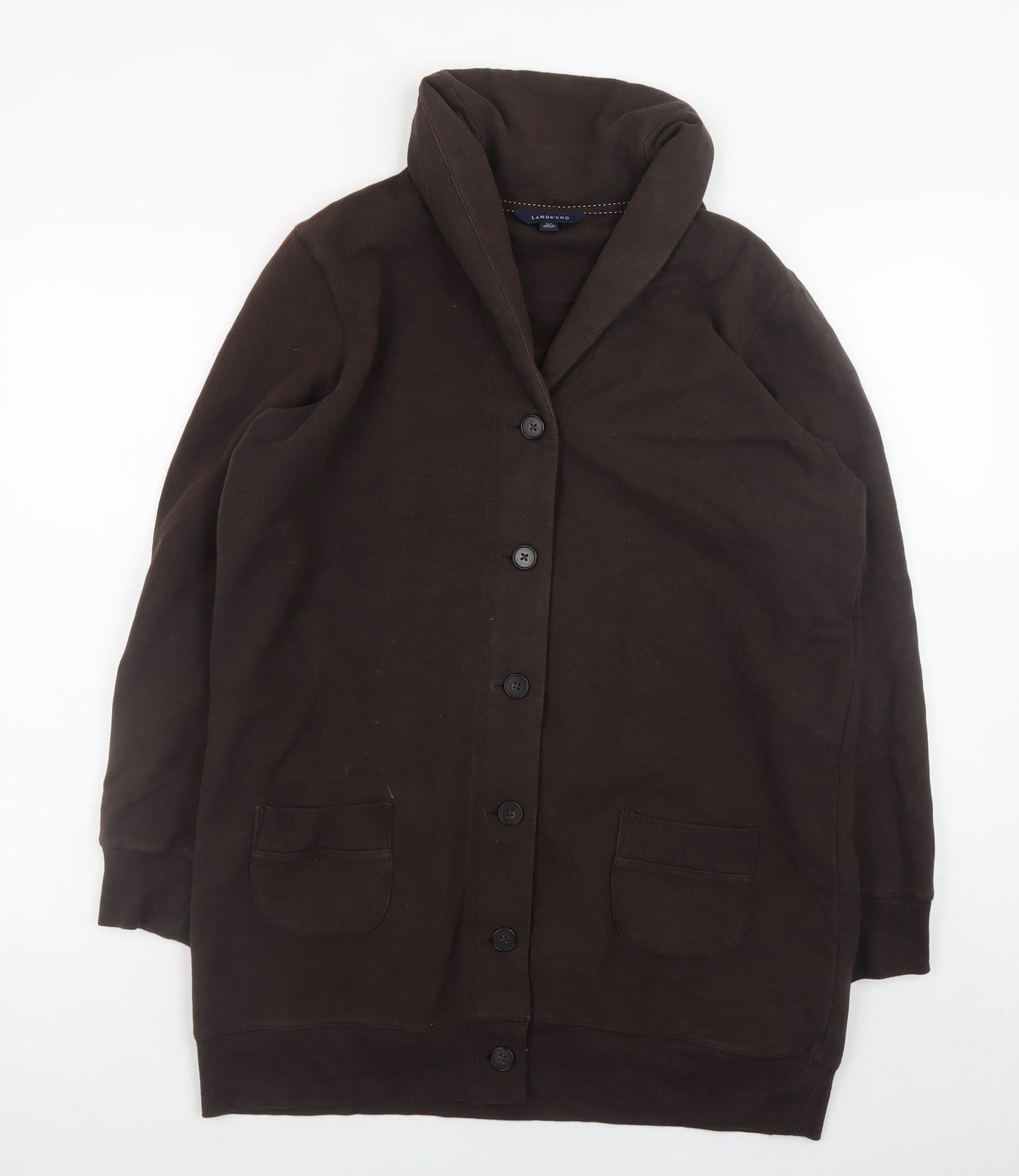 Lands' End Women's Brown Mid-Length Knit Coatigan Size M