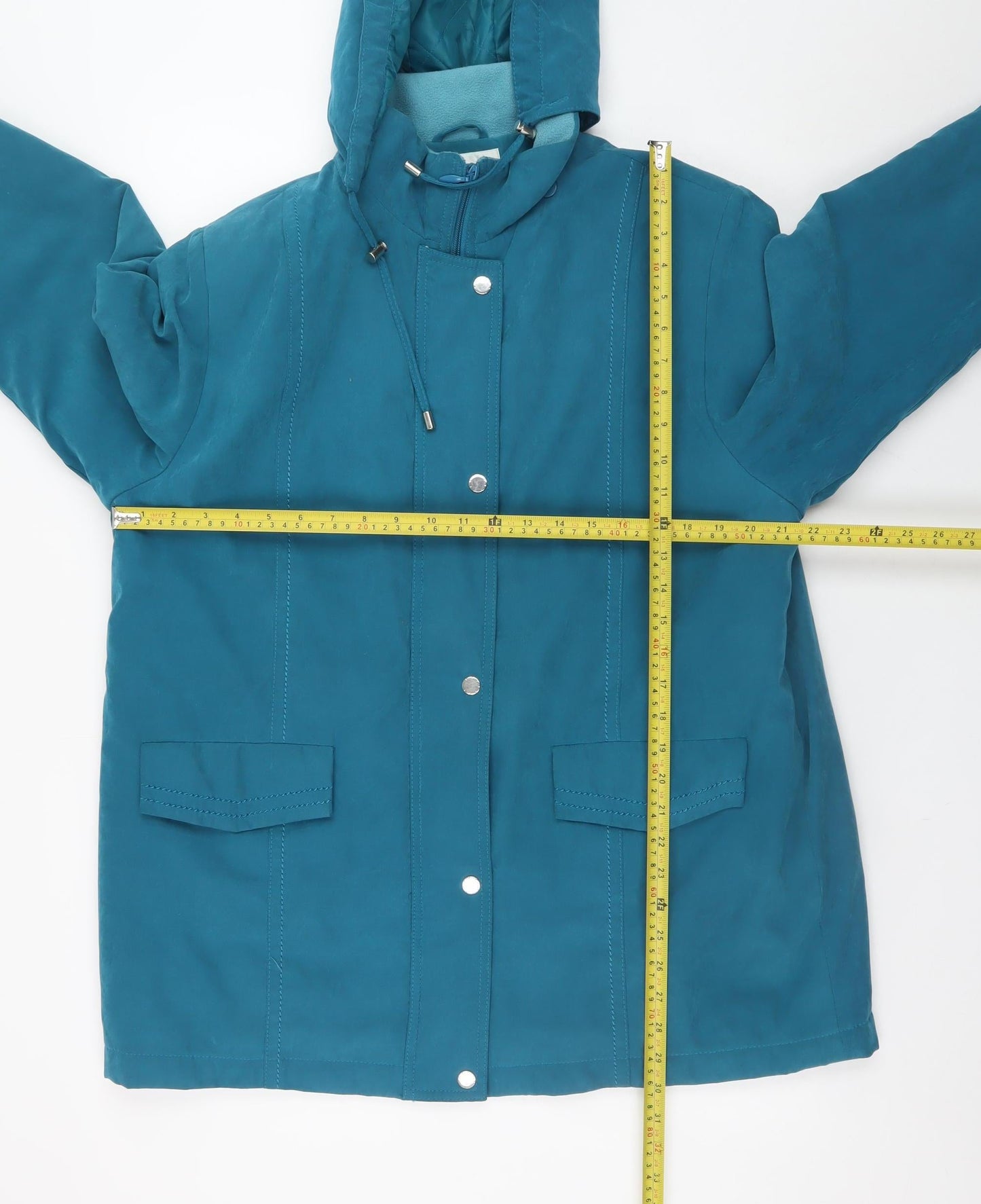 EWM Womens Blue Hooded Mid-Length Rain Coat Size 18