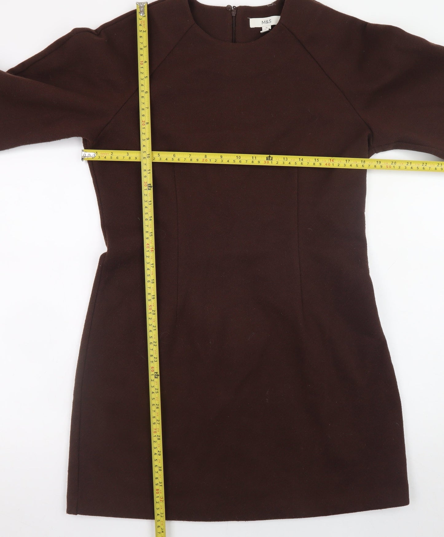 Marks and Spencer Women’s Brown Shift Dress Size 14 Long Sleeve