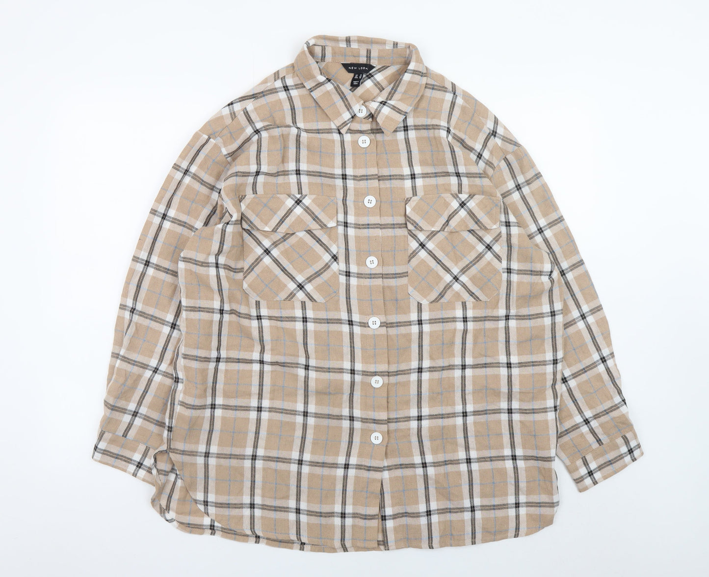 New Look Beige Check Flannel Button-Up Shirt Size 14 Unisex