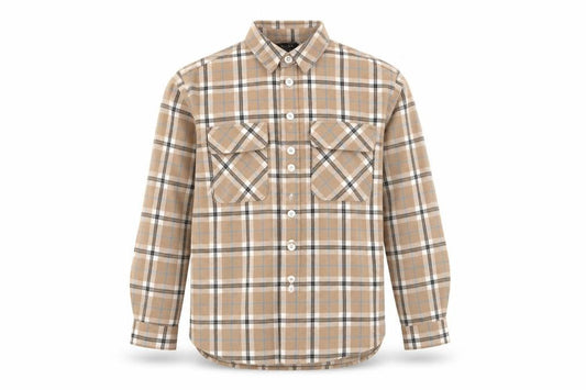 New Look Beige Check Flannel Button-Up Shirt Size 14 Unisex